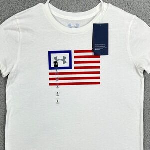 Under Armour Freedom T- Shirt Graphic Tee Women Small White USA‎ Flag Logo NEW